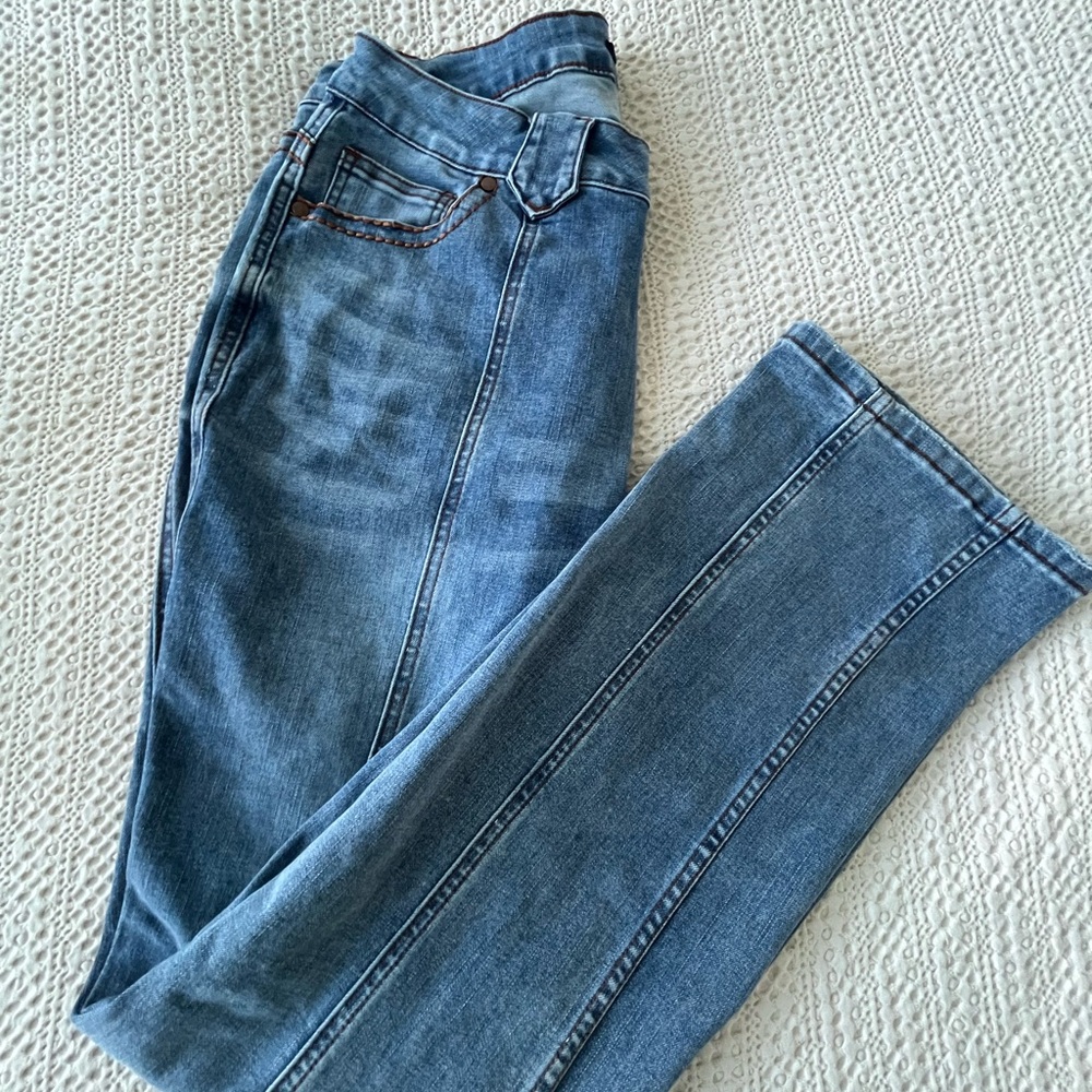 Flamingals Women's Blue Jeans Size XL {EXTRA LARGE} With Brown Stiching #69171 - Picture 4 of 8